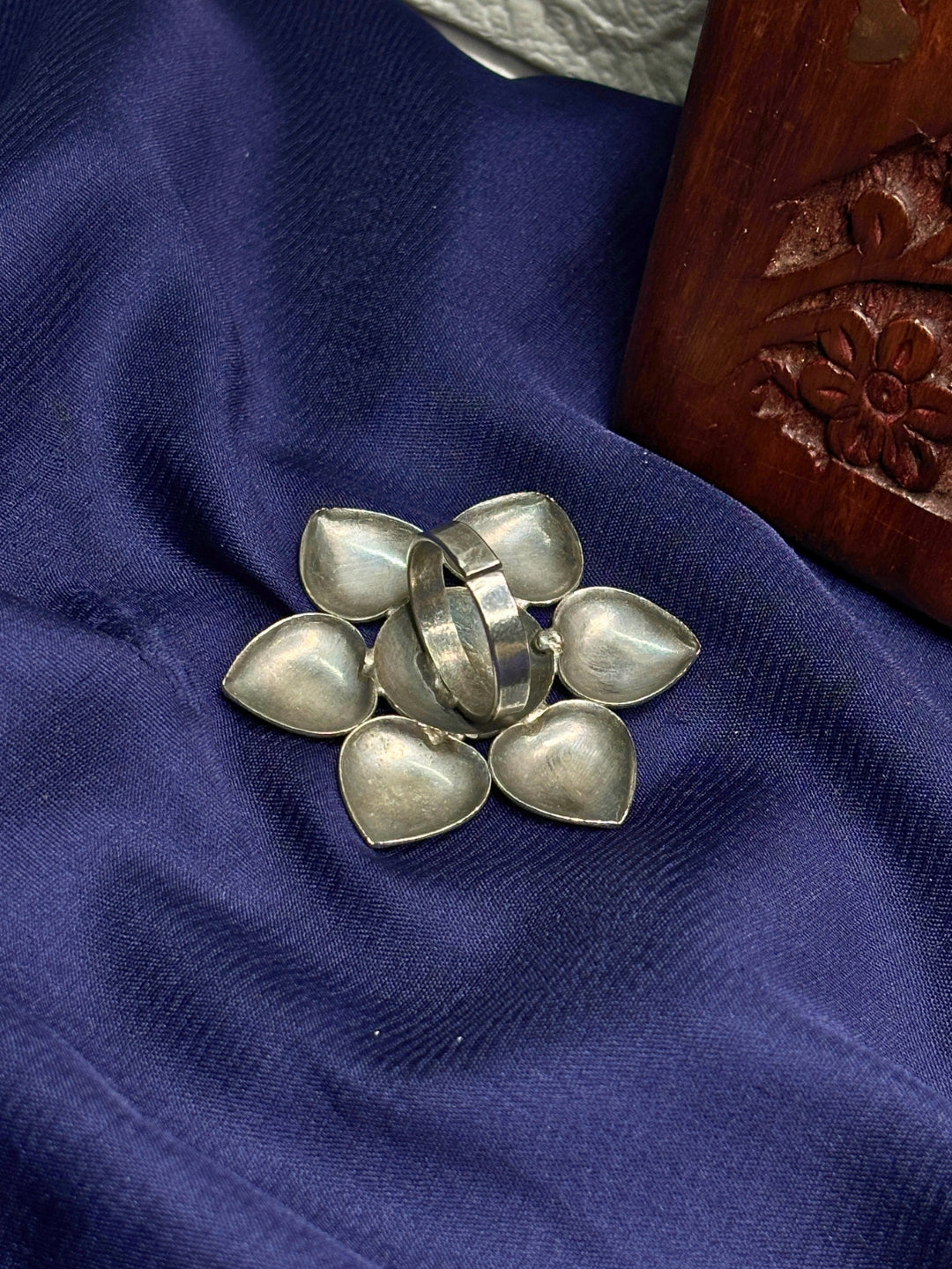 Women Oxidised Silver-Plated Floral Statement Ring
