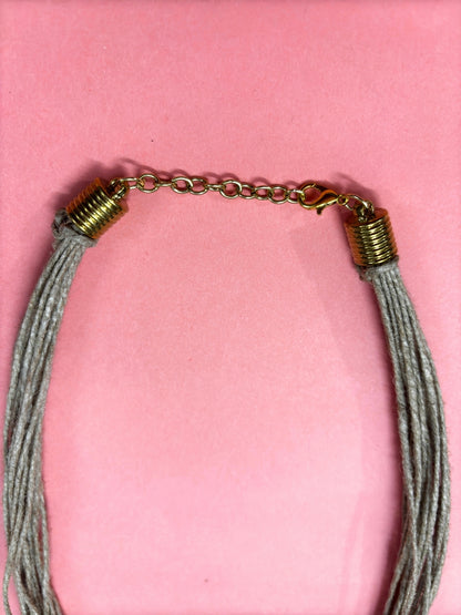 Brass and Jute Oxidised Gold Studded Crochet Necklace