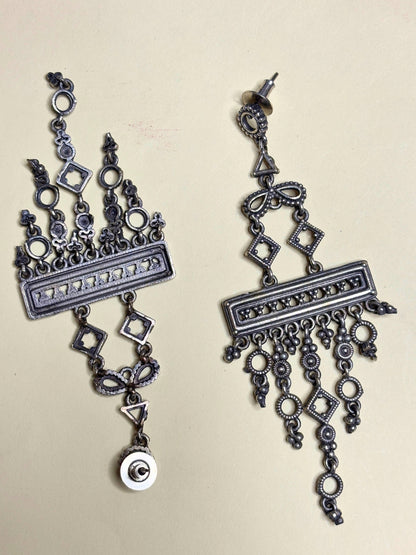 Oxidised Silver-Plated Geometric Contemporary Drop Earrings