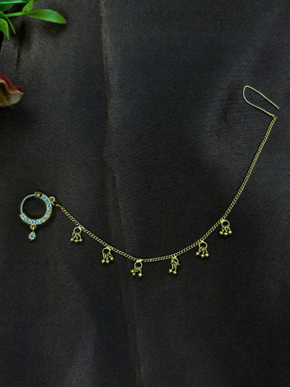 Gold-Plated AD and Cubic Zirconia  chained Adjustable Nosepin Chain (Nath)