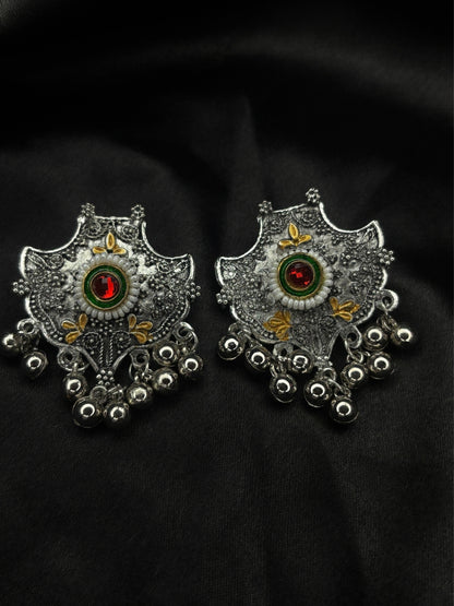 Oxidised Silver-Plated Dual-Tone Floral Statement Choker Necklace Jewellery Set
