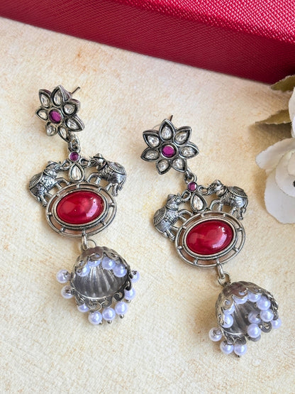 Oxidised Silver Plated Elephant Shaped Jhumkas Earrings
