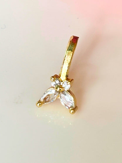 22K Gold-Plated Cubic Zirconia Studded Butterfly Nosepin