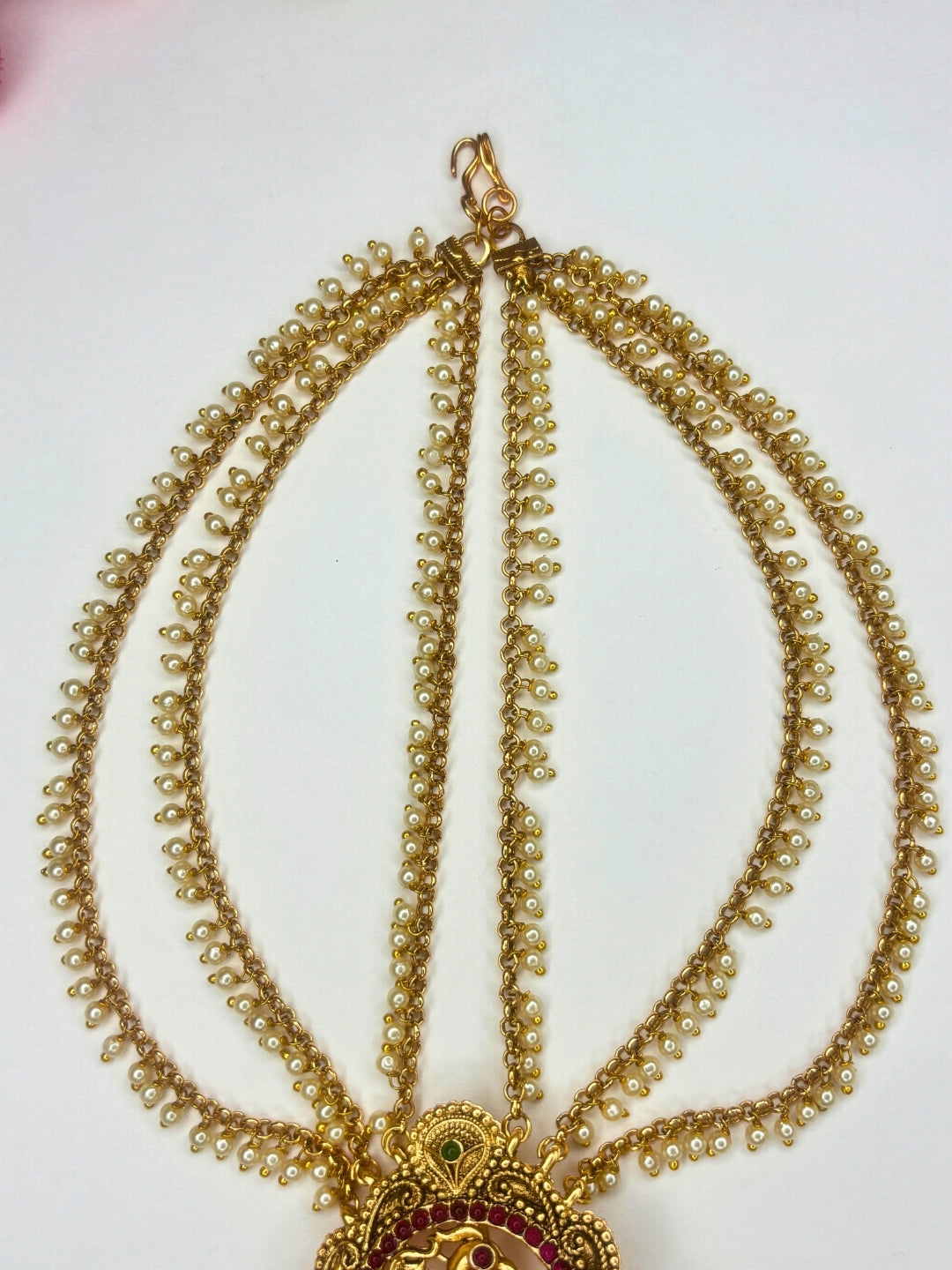 Gold Plated Pearl Kundan Traditional Temple Bridal Hair Accessory