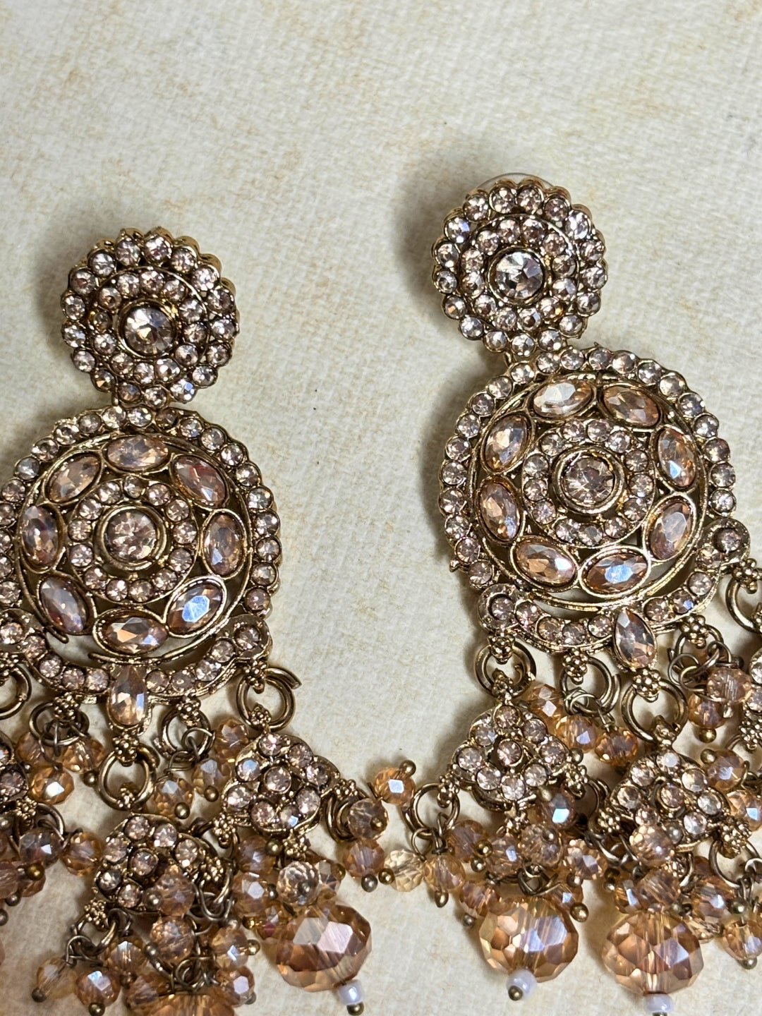 Gold-Plated Embellished Kundan Crystal Long Chandbali Jhumka Earrings