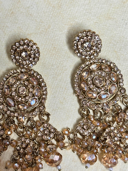Gold-Plated Embellished Kundan Crystal Long Chandbali Jhumka Earrings