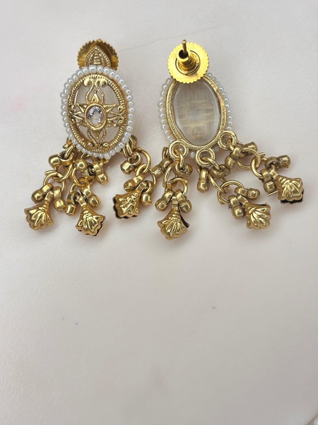 Gold-Plated White Kundan Stone Contemporary Stud Earrings