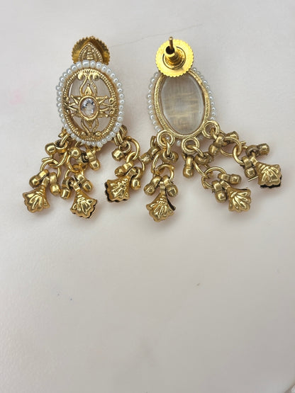 Gold-Plated White Kundan Stone Contemporary Stud Earrings