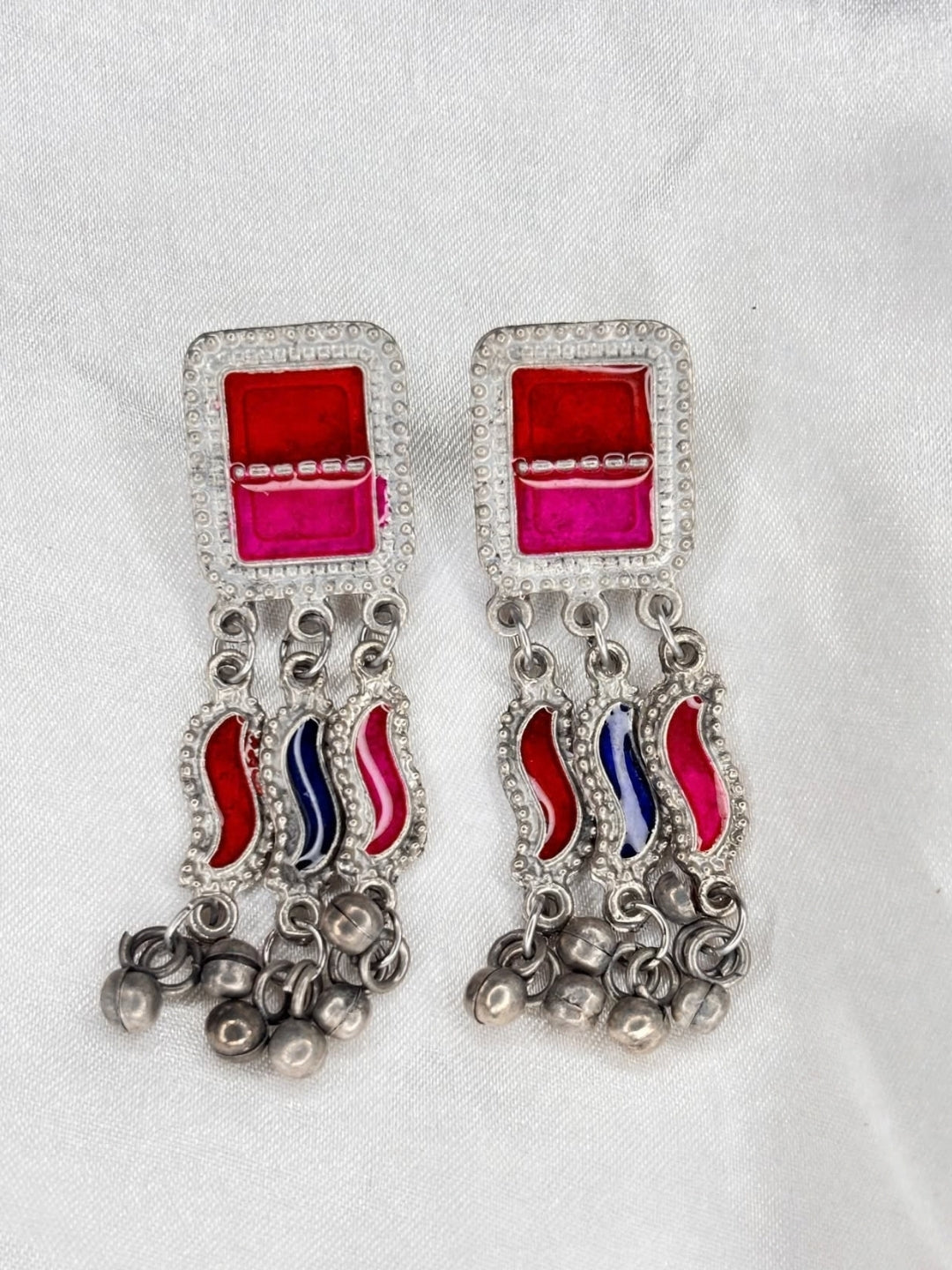 Silver-Plated Oxidised Meenakari Statement Necklace Set