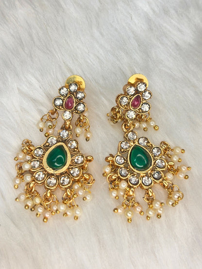 Gold-Plated Kundan & Emerald Green Traditional Bridal Guttapusalu Jewellery Set