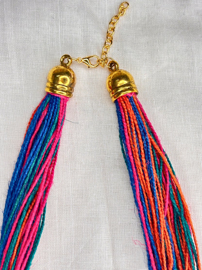 Gold-Plated Oxidised Statement Multi Thread Jute Necklace