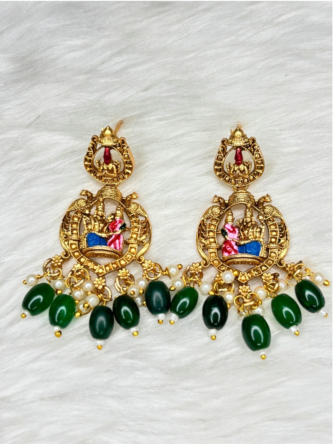 Gold-Plated Traditional Srinivasa Kalyana Bridal Long Haram With Earring Temple Jewellery Set