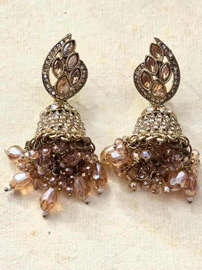 Gold-Plated Kundan & Crystal Studded Dome Jhumka Earrings