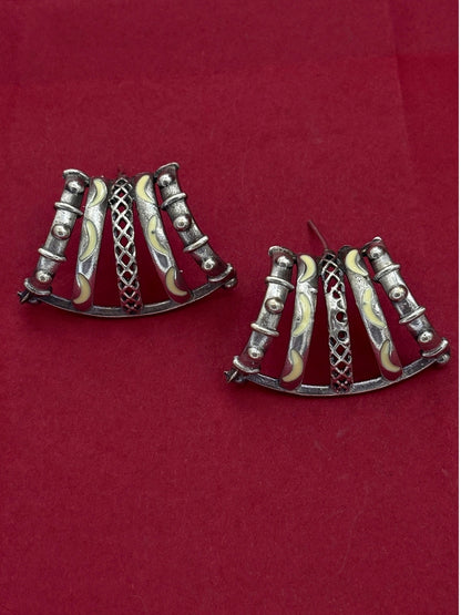 Oxidised Silver-Plated Crescent Design Stud Earrings