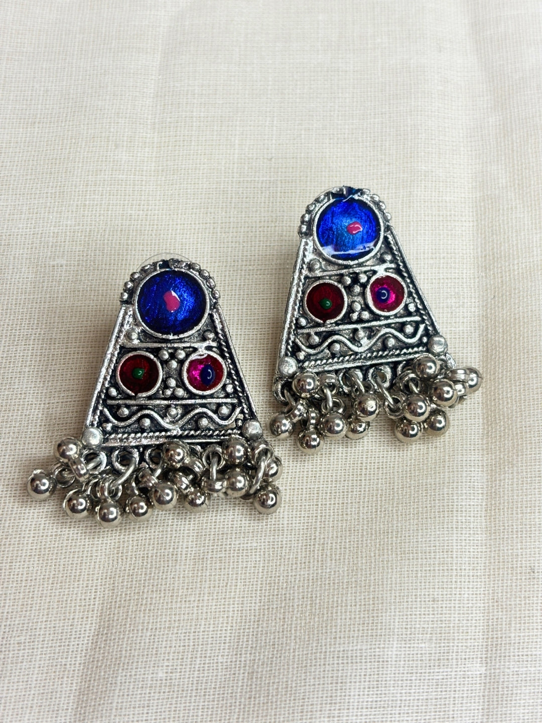 Oxidised Silver-Plated Multicolour Embellished Tribal Statement Choker Necklace Jewellery Set