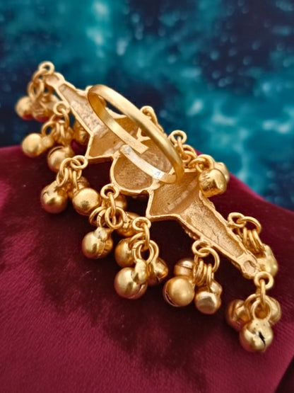 Gold-Plated Red Stones Studded Finger Ring