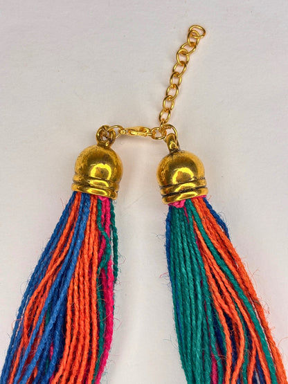 Gold-Plated Oxidised Statement Multi Thread Jute Necklace