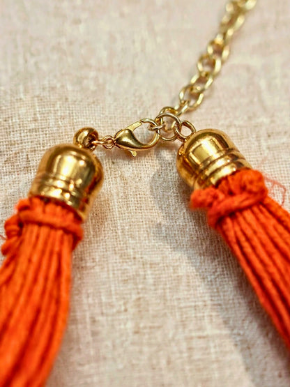Gold-Plated Oxidised Statement Orange Thread Layered Jute Necklace