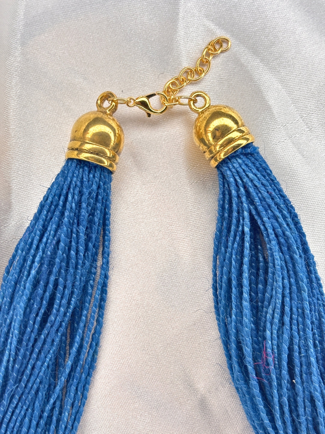 Gold-Plated Oxidised Statement Blue Thread Jute Necklace