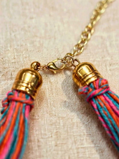 Gold-Plated Oxidised Statement Multi Thread Layered Jute Necklace
