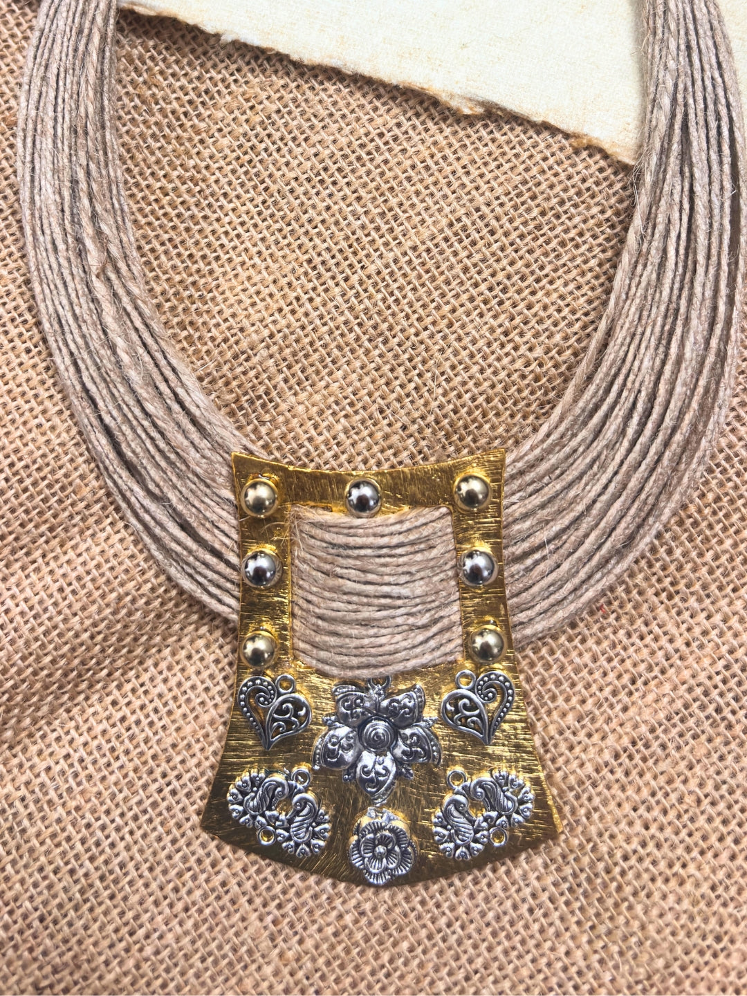 Gold-Toned Oxidised Statement Thread Necklace
