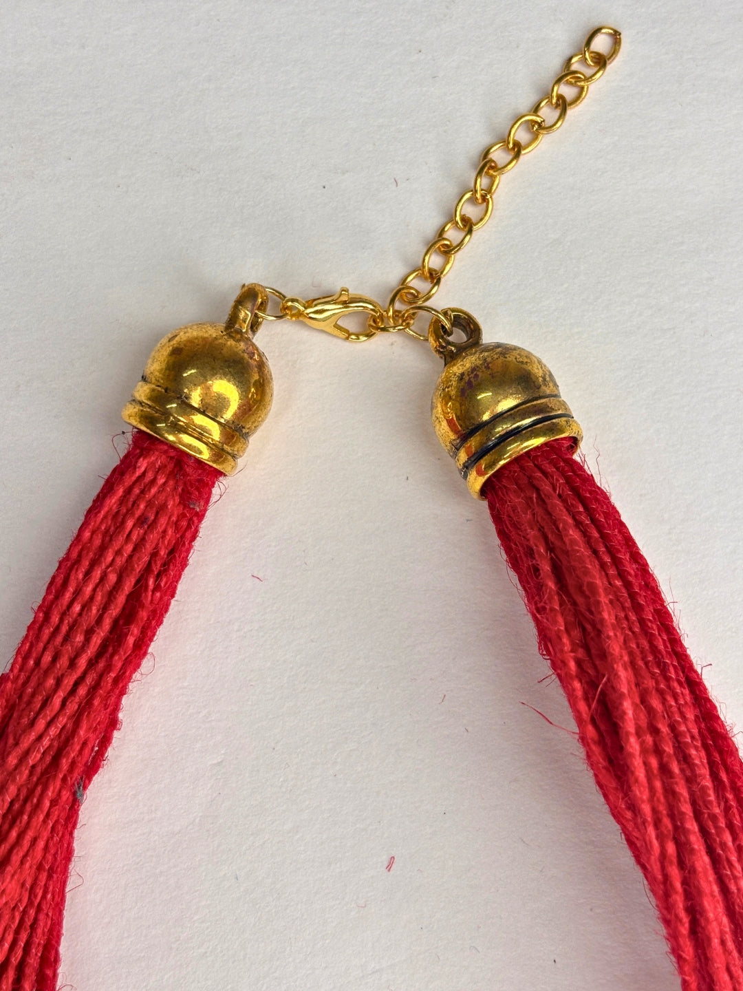 Gold-Plated Oxidised Statement Red Thread Jute Necklace