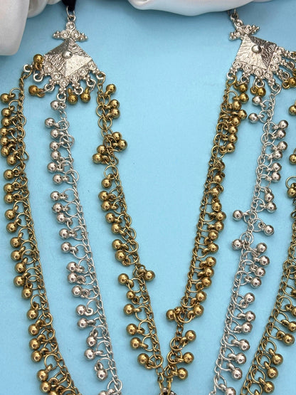 Dual-Tone Silver-Plated Oxidised Long Layered Necklace
