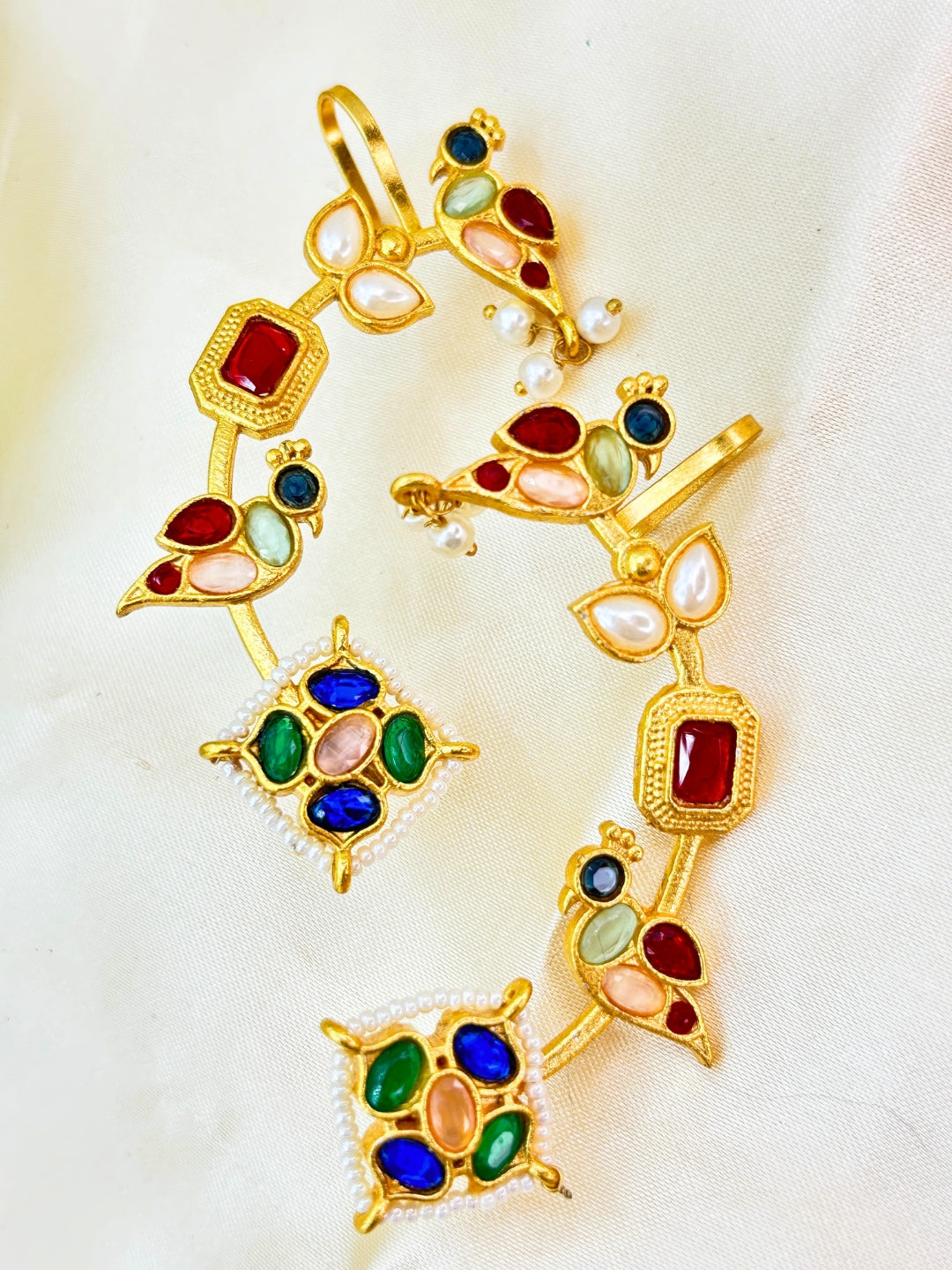VIVAZS Gold Plated Contemporary Ear Cuff Earrings (Multi color)