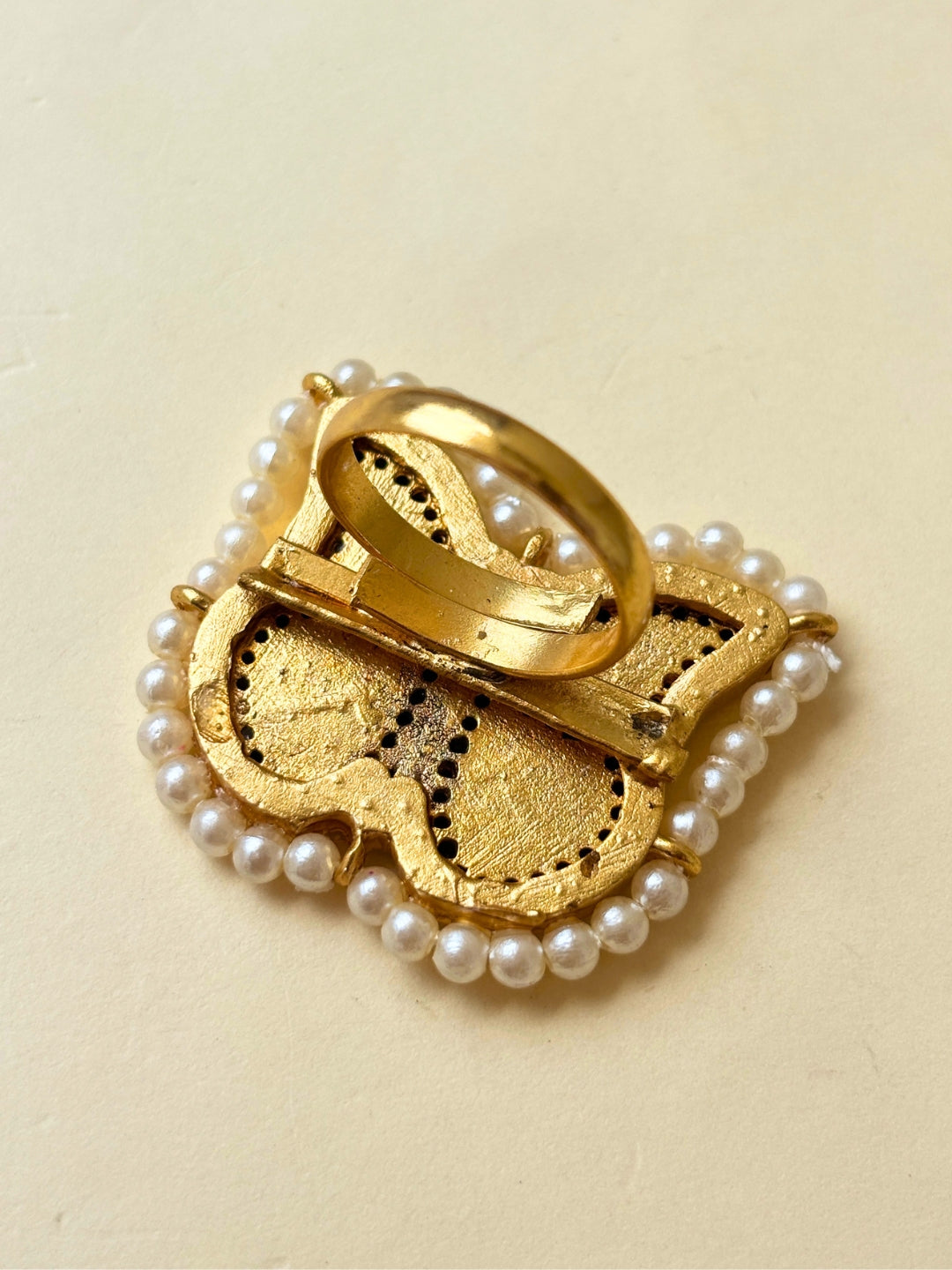 Gold-Plated AD stones Studded & Butterfly shaped Adjustable Statement Finger Ring
