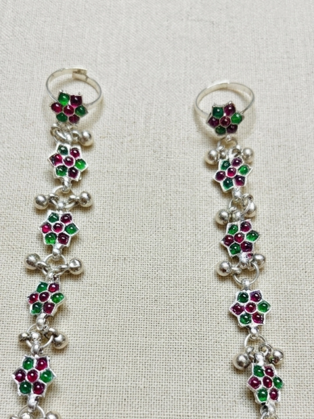 Women Silver-Plated Pink Kundan Stone-Studded Floral Anklet with Toe Ring