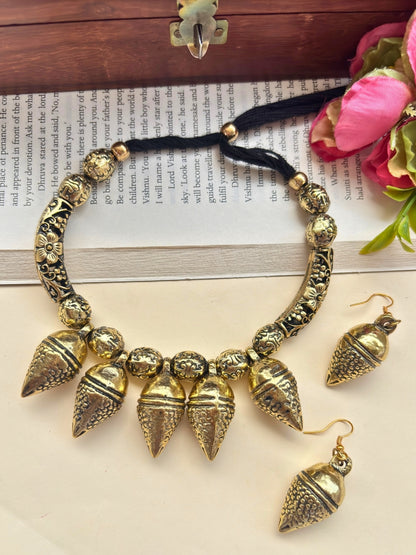 VIVAZS Oxidised Statement Choker Jewellery Set