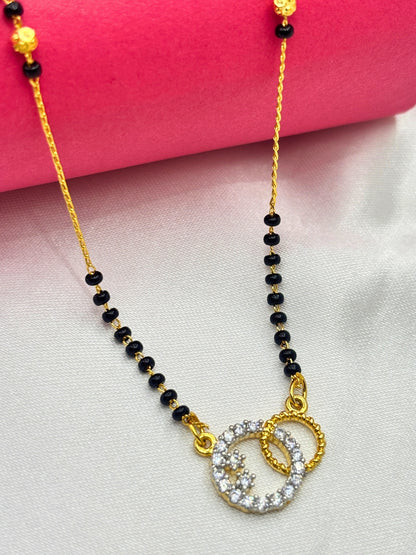 Gold-Plated American Diamond Interlinked Rings Mangalsutra Necklace