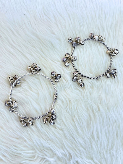 Set of 2 Silver-Plated Oxidised Ghungroo Bangle