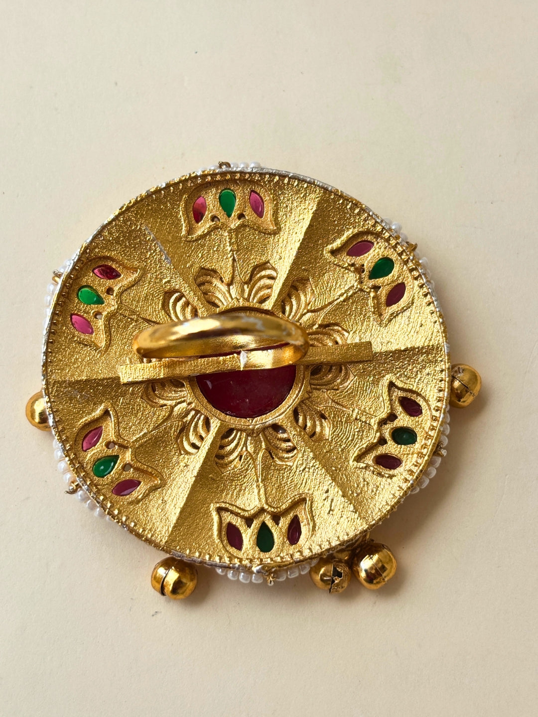 Gold-Plated Red Stone Kundan Floral Statement Ring
