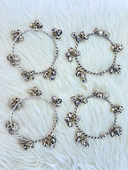 Set of 4 Silver-Plated Oxidised Kashmiri Ghungroo Bangle