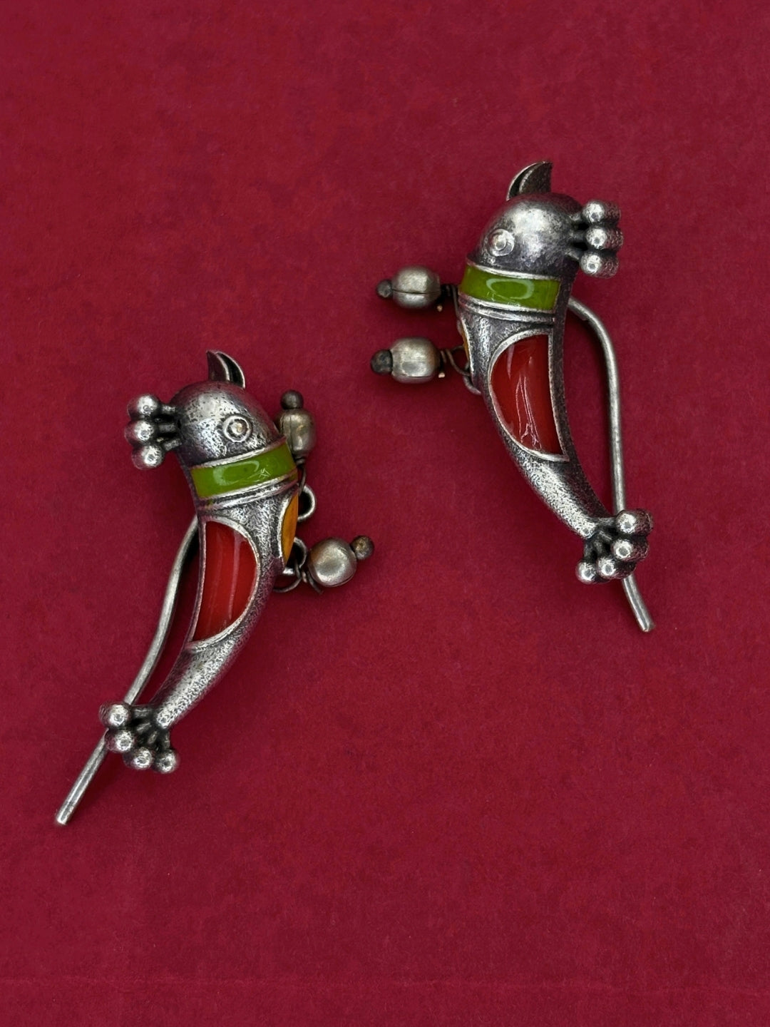 Oxidised Silver-Plated Bird Motif Drop Earrings