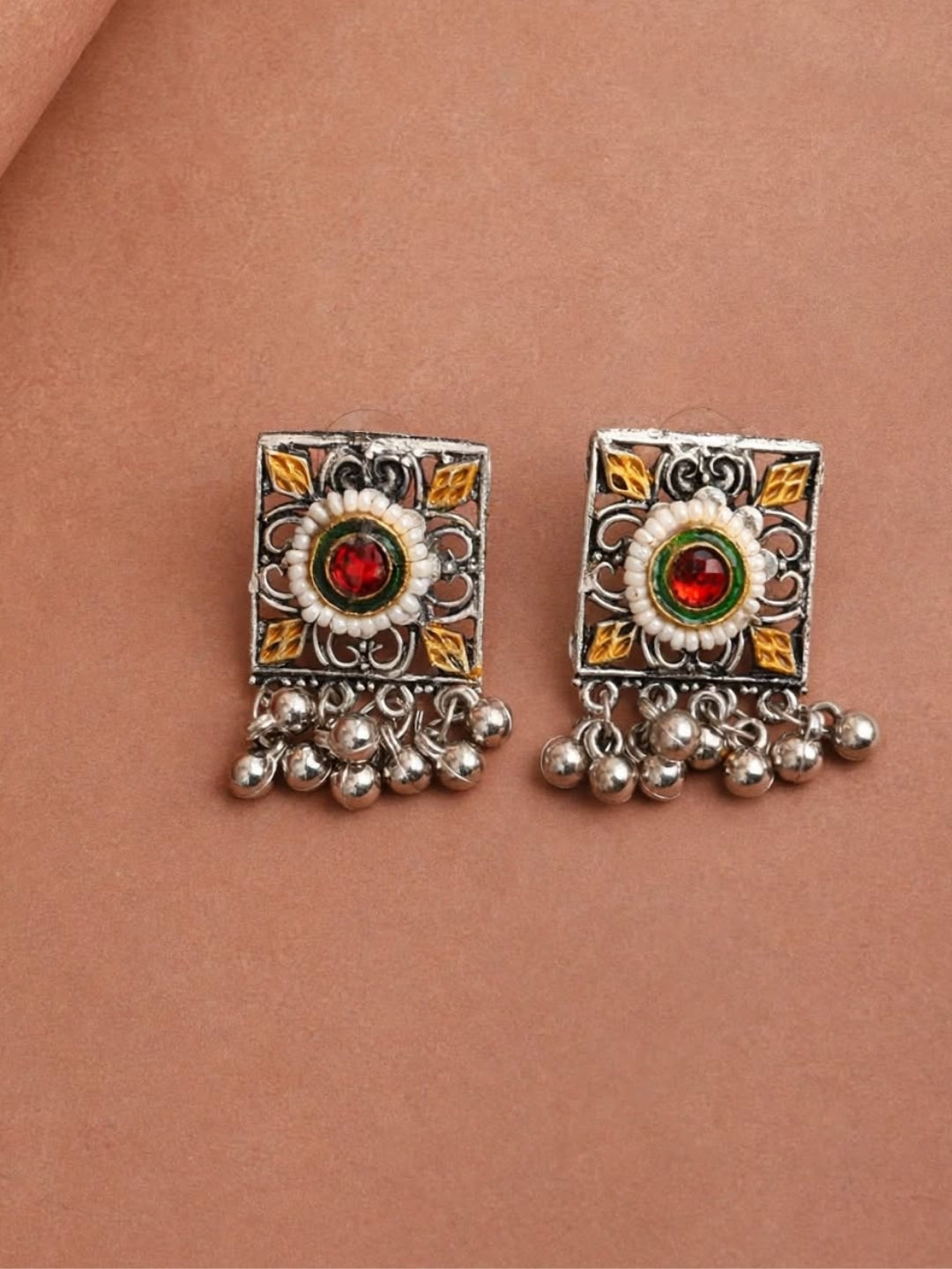 Oxidised Silver-Plated Dual-Tone Floral Statement Choker Necklace Jewellery Set