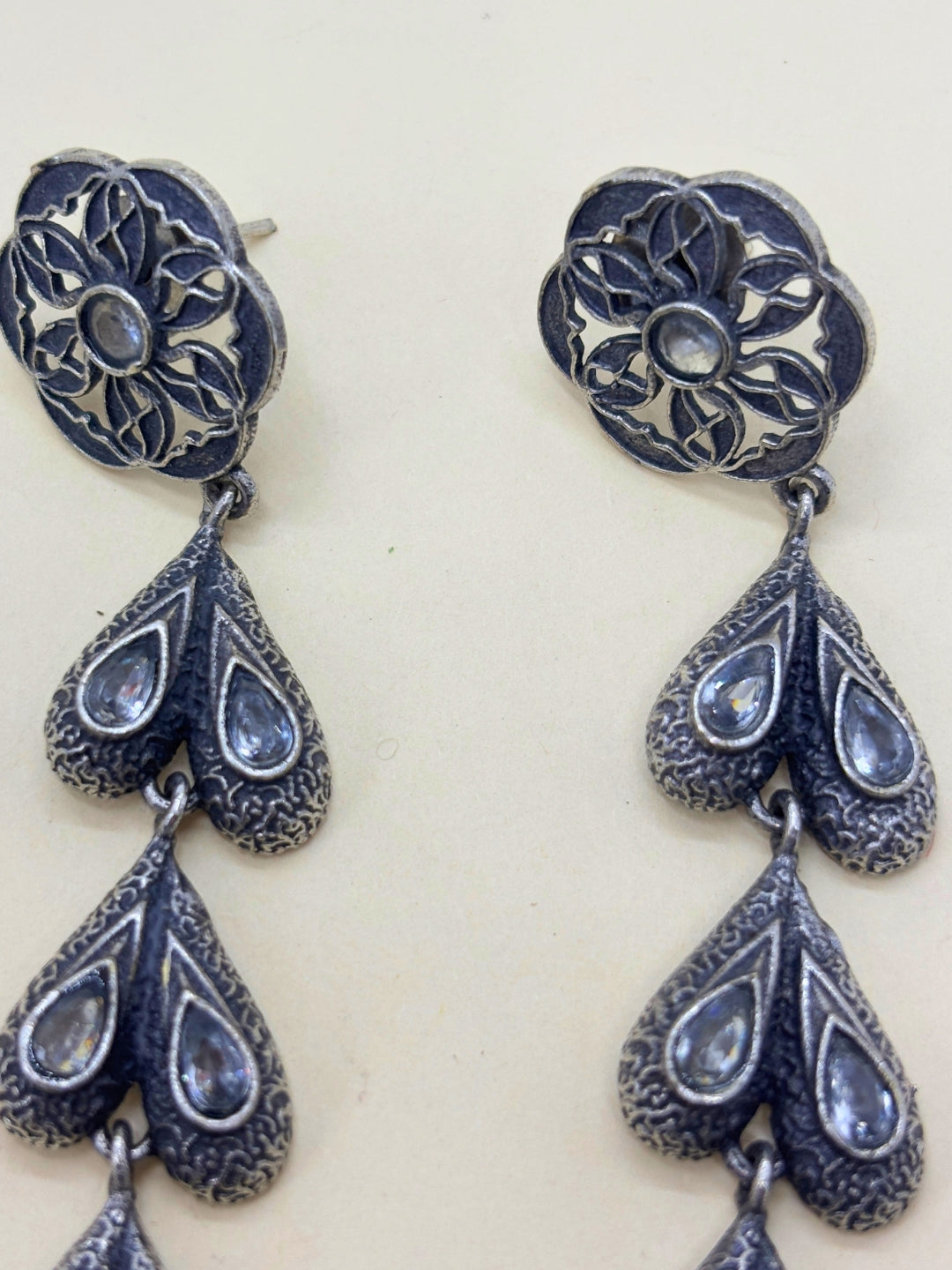 Oxidised Silver-Plated Long Dangler Earrings