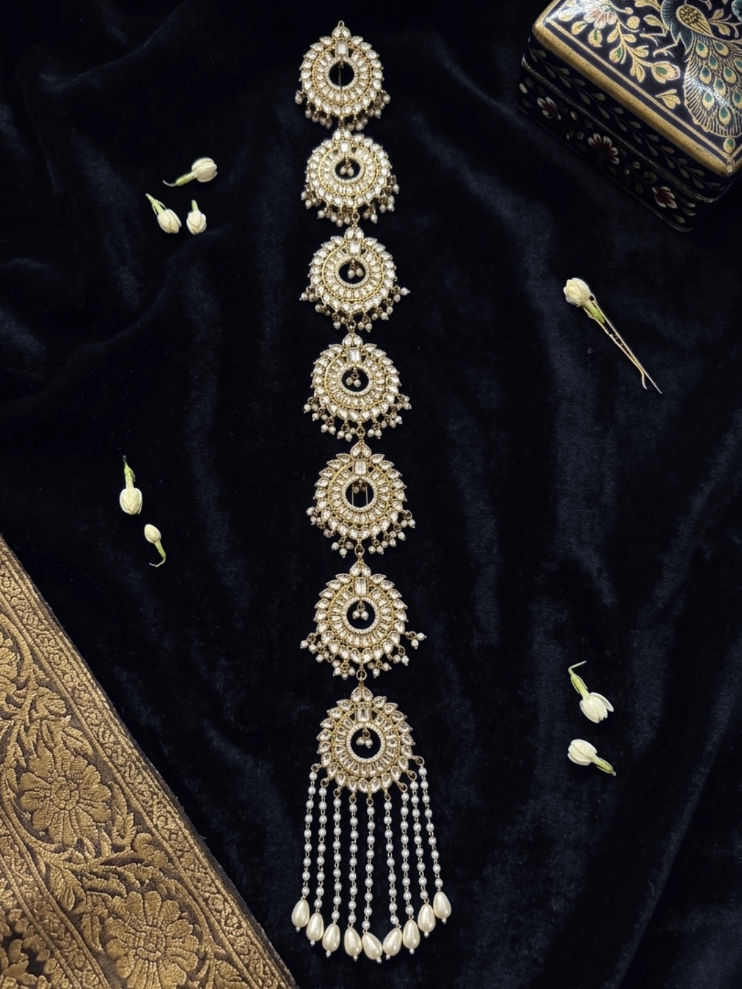 Bridal Gold-Plated Kundan Multi-Layer Hair Braid Accessory
