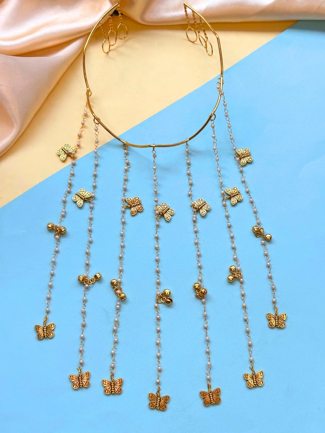 Gold-Plated Pearl Beaded Butterfly Charm Tiara