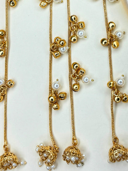 Gold-Plated Red Kundan Stone Long  Kashmiri Drop Earrings