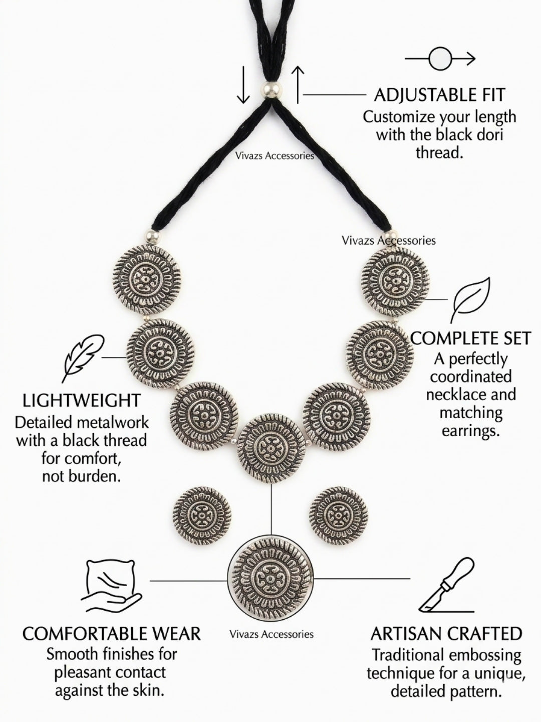 VIVAZS Oxidised Statement Coin Jewellery Set