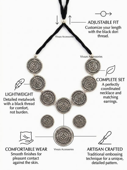 VIVAZS Oxidised Statement Coin Jewellery Set
