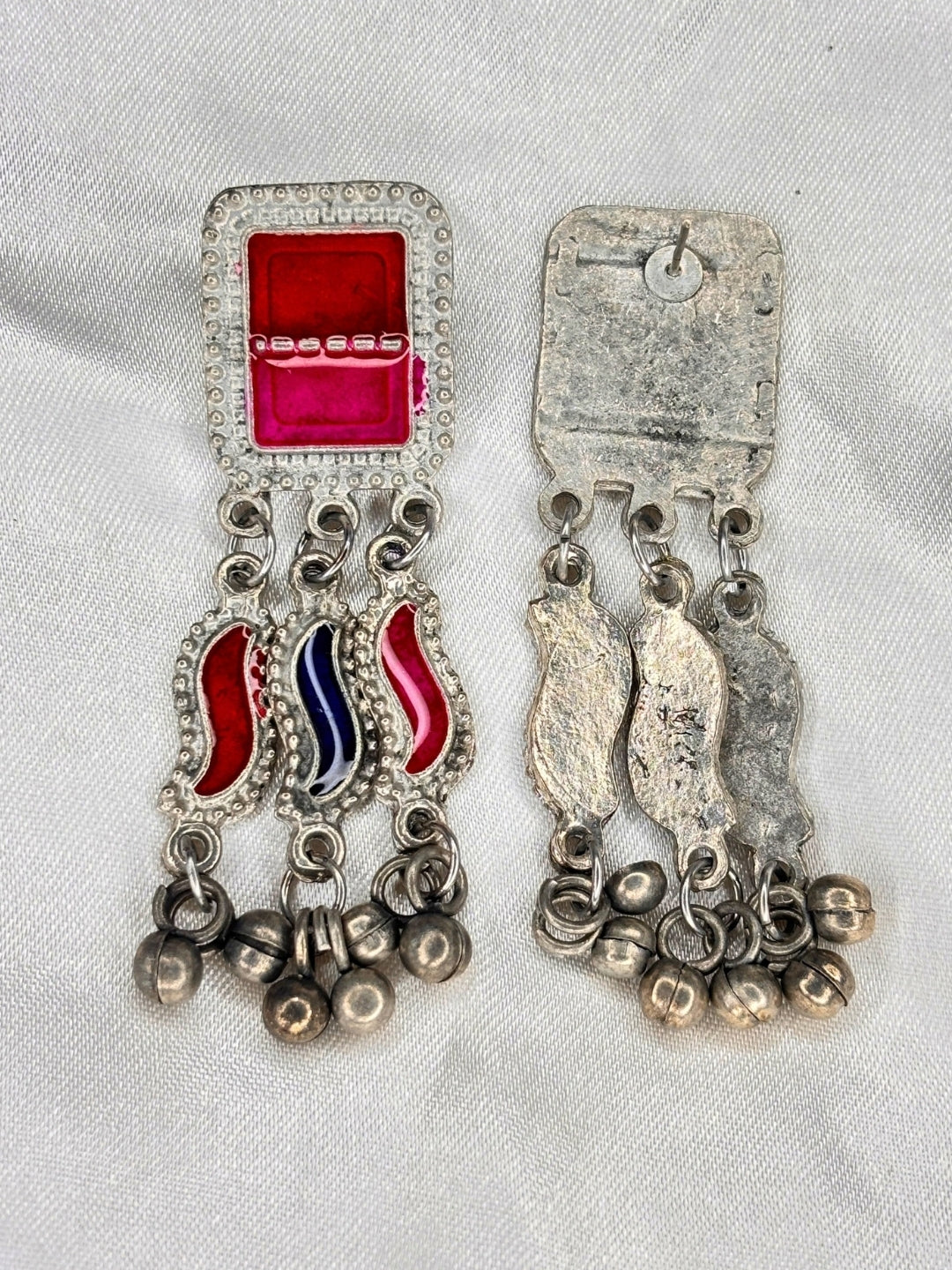 Silver-Plated Oxidised Meenakari Statement Necklace Set