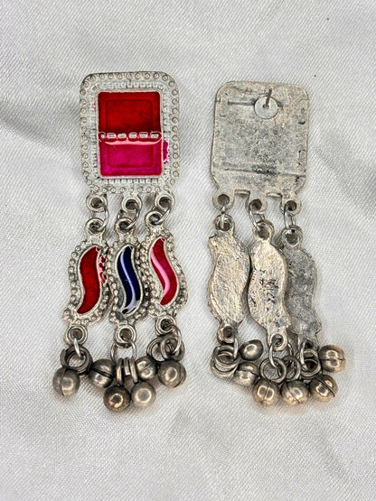 Silver-Plated Oxidised Meenakari Statement Necklace Set