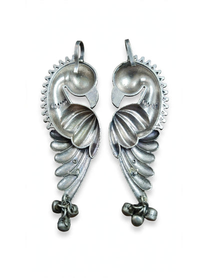 Oxidised Silver-Plated Multicolour Parrot Design Pearl Drop Statement Earcuff