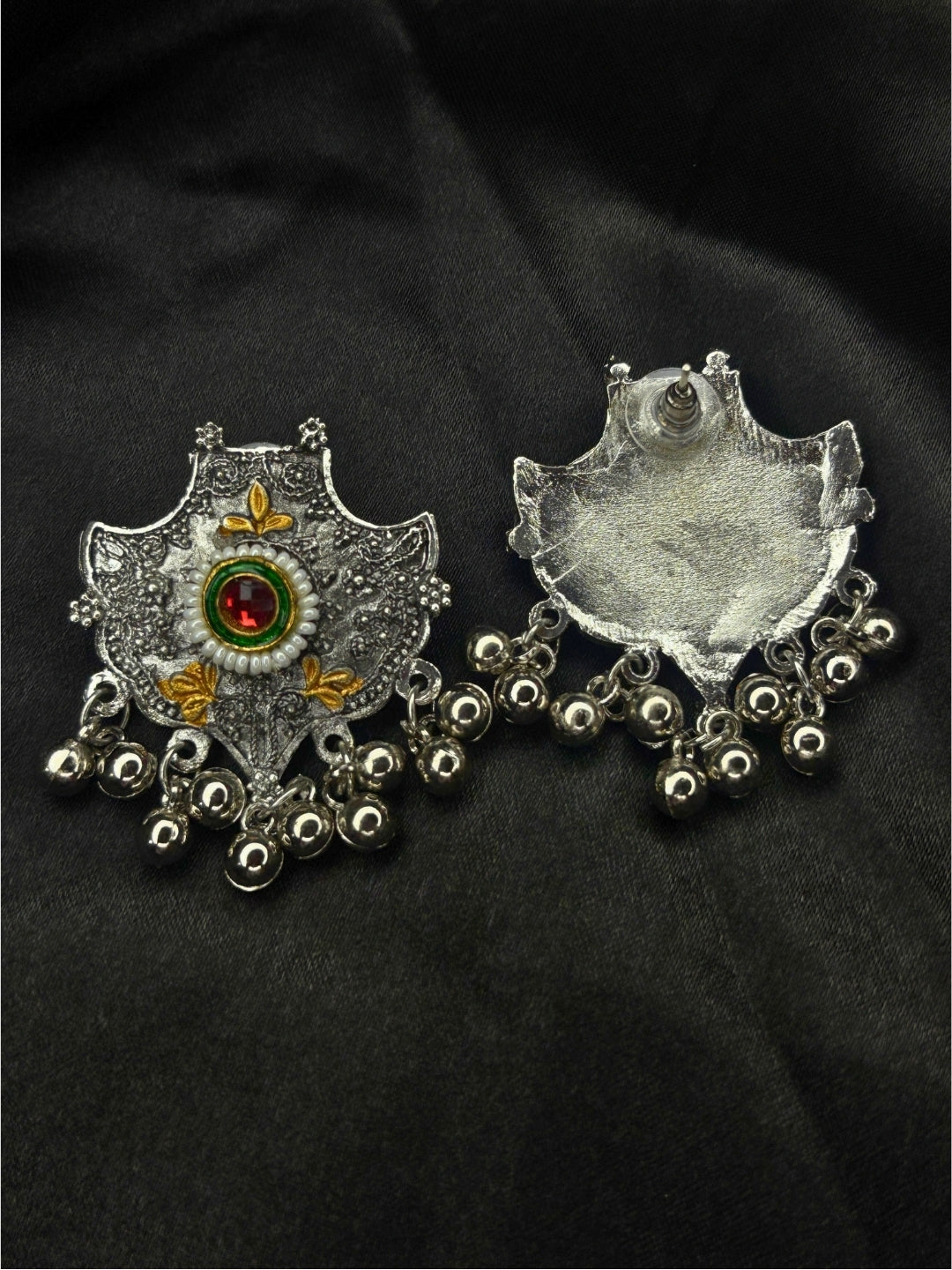 Oxidised Silver-Plated Dual-Tone Floral Statement Choker Necklace Jewellery Set