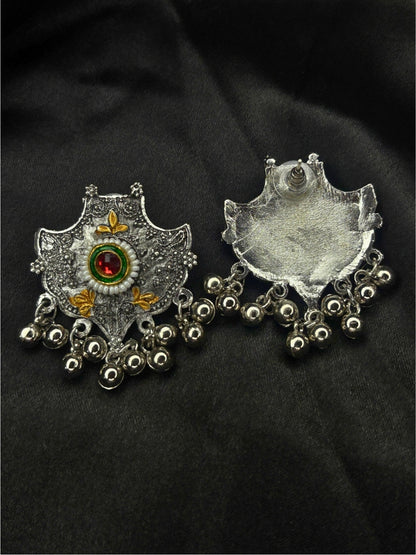 Oxidised Silver-Plated Dual-Tone Floral Statement Choker Necklace Jewellery Set