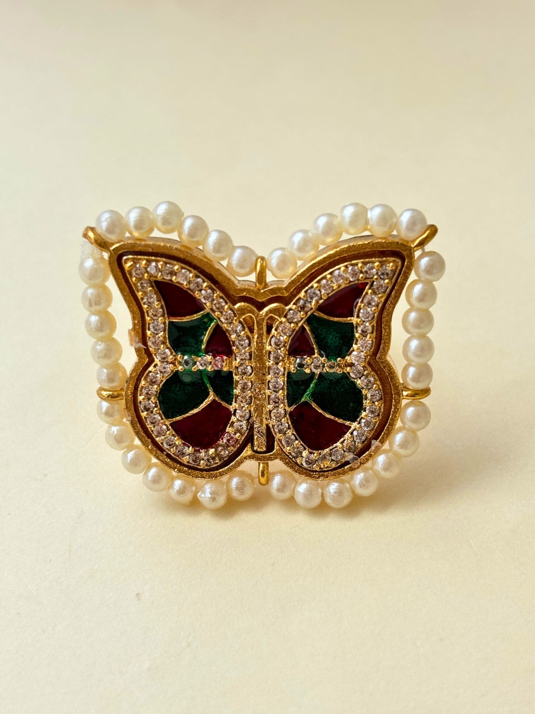 Gold-Plated AD stones Studded & Butterfly shaped Adjustable Statement Finger Ring