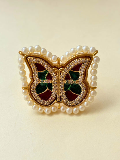 Gold-Plated AD stones Studded & Butterfly shaped Adjustable Statement Finger Ring